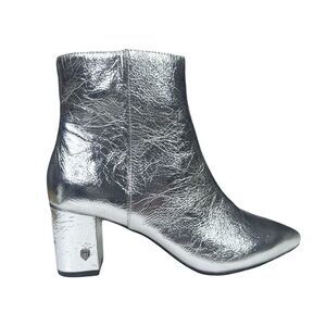 Kurt Geiger London Burlington Metallic Leather Block Heel Ankle Boots Size 5.5